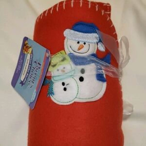 Snowman Christmas Winter Red Fleece Baby Blanket 30"x40" Soft And Cozy New